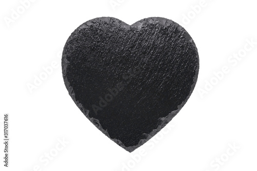 black slate plate like heart isolated on white