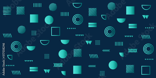 Memphis Simple Blue Tosca Abstract Circle Line Rectangle Box Arrow Cross Mountain River Pie Egypt Basic Shape Background For shirt