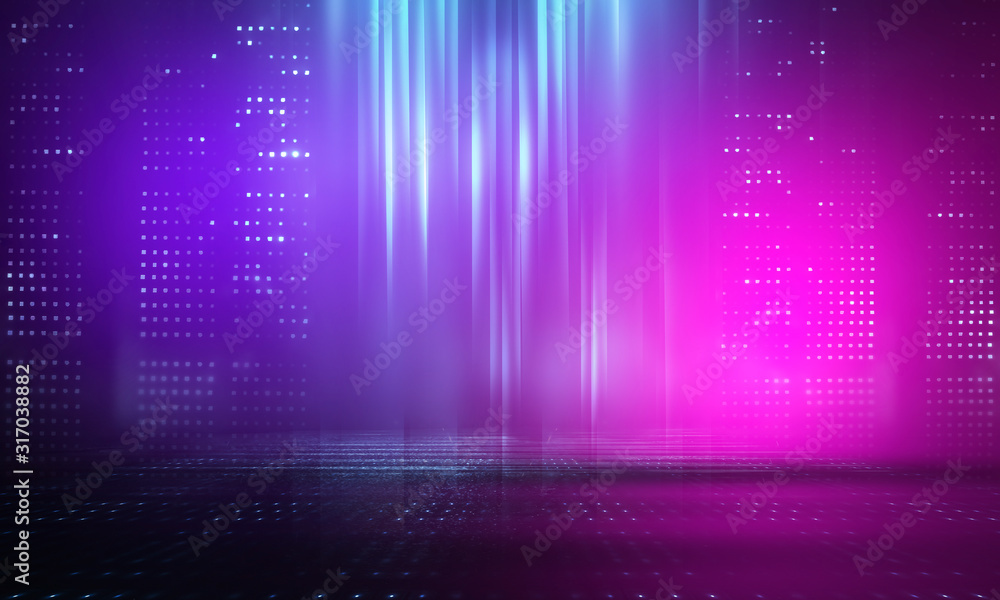 Ultraviolet abstract light. Light element, light line. Violet and pink gradient. Modern background, neon light. Empty stage, spotlights, neon. Abstract futuristic neon background.