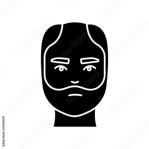 Male hair black glyph icon. Man with alopecia. Hairloss problem. Baldness spot. Dermatology and haircare treatment. Thinning hairline. Silhouette symbol on white space. Vector isolated illustration