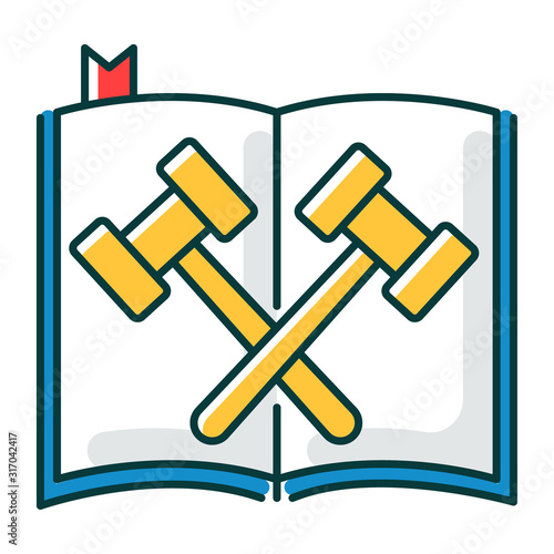 Legal code RGB color icon. Court statute. Federal regulations, enactments. Law enforcement. Legislation. Justice, jurisprudence. Law book. System of rules. Isolated vector illustration