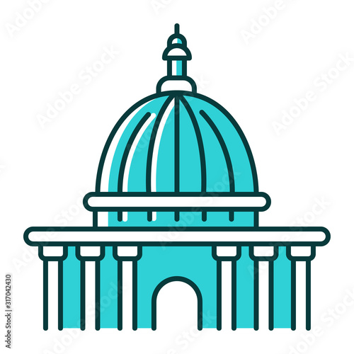 Supreme court turquoise RGB color icon. Highest judicial institution. Government agency. Courthouse, court building. Administrative office. Justice. Law enforcement. Isolated vector illustration