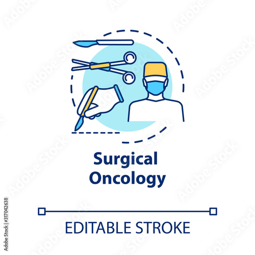 Surgical oncology concept icon. Surgery to remove tumor. Procedure for treatment. Operation room idea thin line illustration. Vector isolated outline RGB color drawing. Editable stroke