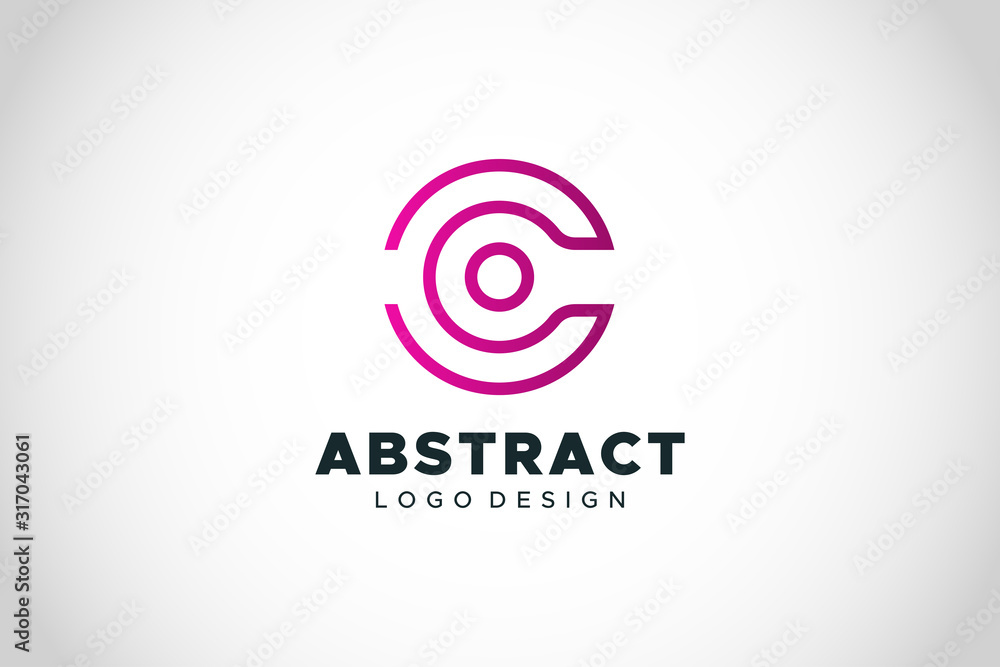 Logo Vector Abstract Letter C Circle With Dot. Flat Line Logo Design Template Element