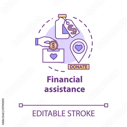 Financial assistance concept icon. Fundraising for treatment. Charity fee for medicines. Health donation idea thin line illustration. Vector isolated outline RGB color drawing. Editable stroke