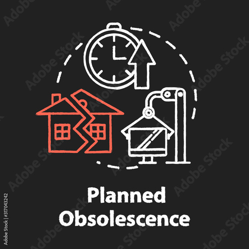 Planned obsolescence chalk RGB color concept icon. Products with limited period of use. Unendurable technology. Overconsumption idea. Vector isolated chalkboard illustration on black background