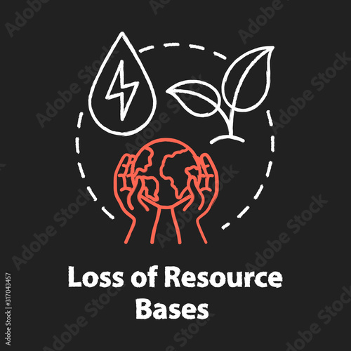 Loss of resource base chalk RGB color concept icon. Nature damage of industrial production. Ecosystem. Overconsumption idea. Vector isolated chalkboard illustration on black background