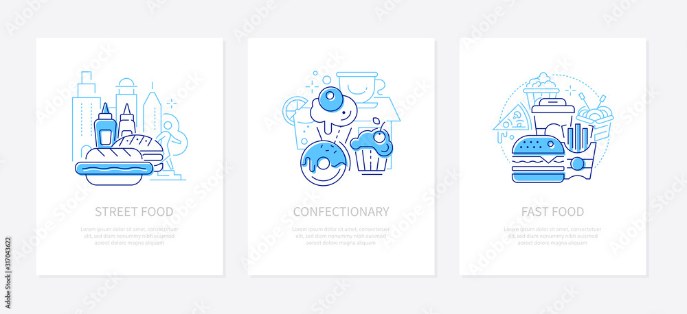 Naklejka premium Street and fast food - line design style banners