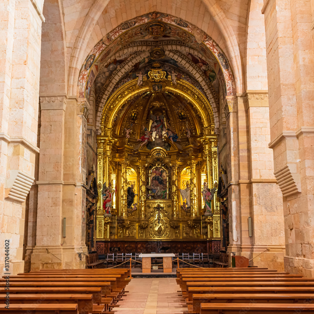 View of the main altar of the Cistercian monastery church, Sta Maria of Huerta, Aragon, Spain