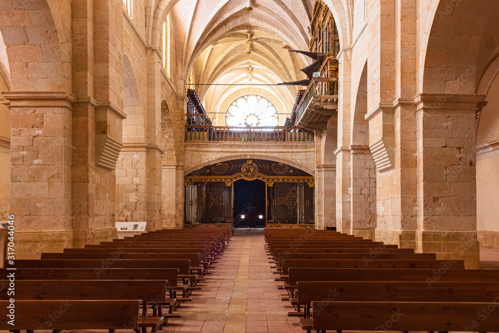 View of the interior of the Cistercian monastery church, Sta Maria of Huerta, Aragon, Spain