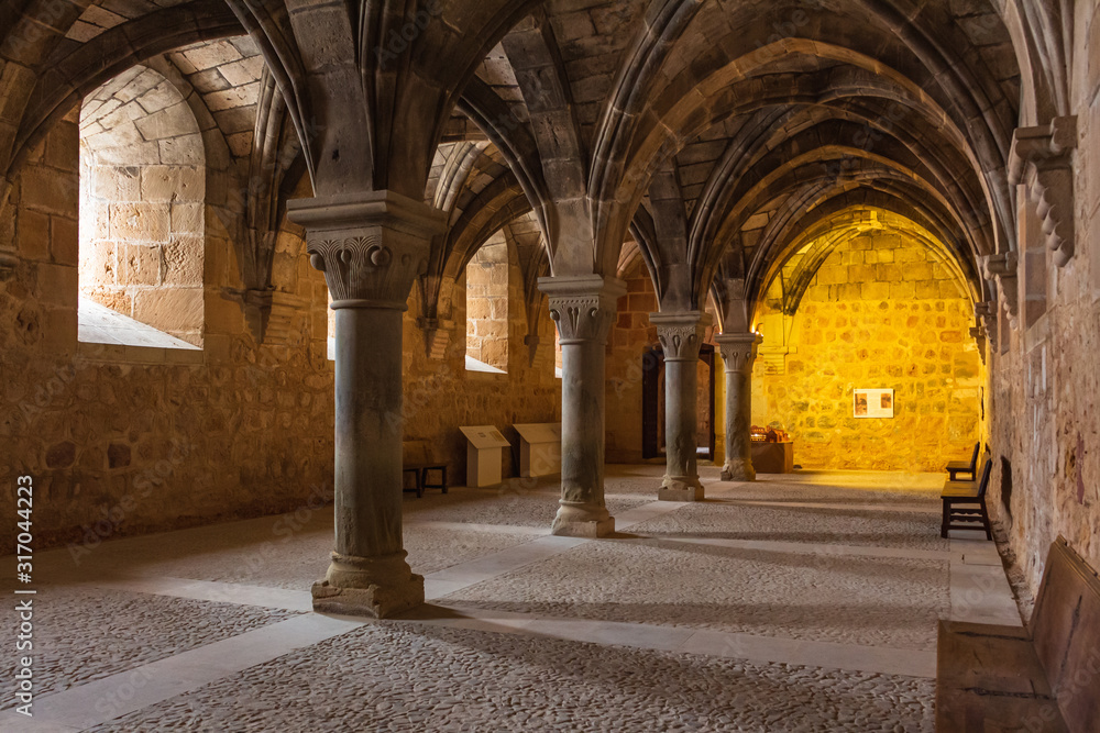 Romanesque-Mudejar style room from the 12th century, Santa Maria de Huerta, Aragon, Spain dedicated to the converts of the Cistercian monastery, 