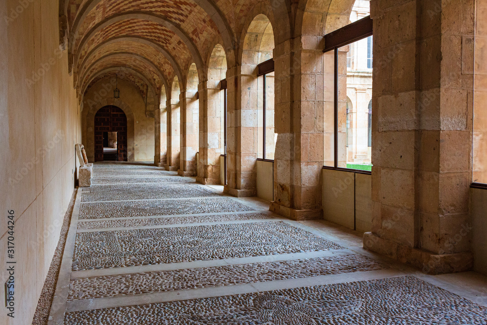 View of one of the galleries of the cloister of the Cistercian monastery, Santa Maria de Huerta, Aragon, Spain
