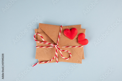 Minimal valentine day concept. Valentine's day love letter postcrossing. Top view Flat lay . Valentines day, Mothers day, Womens day greeting card. photo