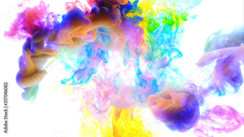Color paint drops in water , abstract color mix , drop of Ink color mix paint falling on water Colorful ink in water, © CK