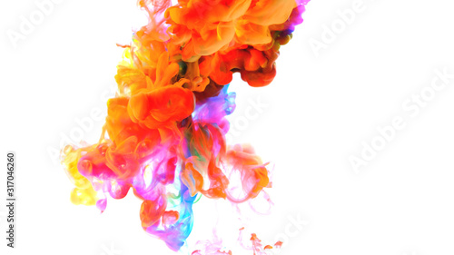 Color paint drops in water , abstract color mix , drop of Ink color mix paint falling on water Colorful ink in water,