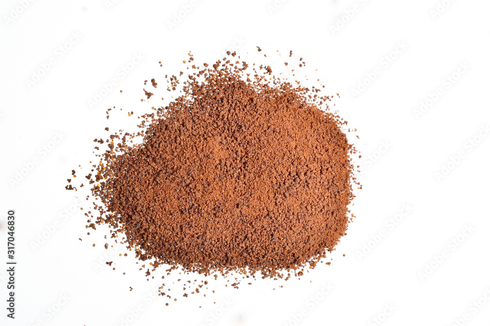 top view of crushed coffee powder isolated on white background with clipping path top view of crushed coffee powder isolated on white background with clipping path