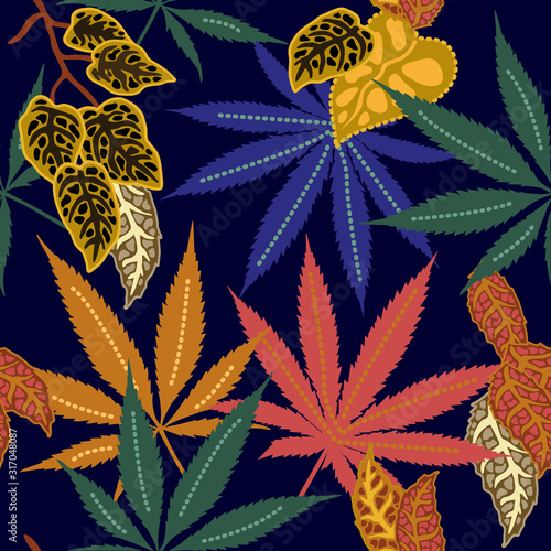 Seamless pattern with canabis. 