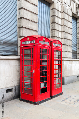 Traditional red telephone box in London  UK