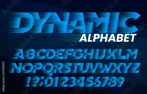Dynamic alphabet font. High speed effect letters and numbers. Stock vector typescript for your typography design.