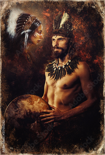 beautiful shamanic man and woman with headband.