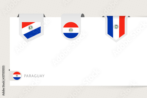 Label flag collection of Paraguay in different shape. Ribbon flag template of Paraguay