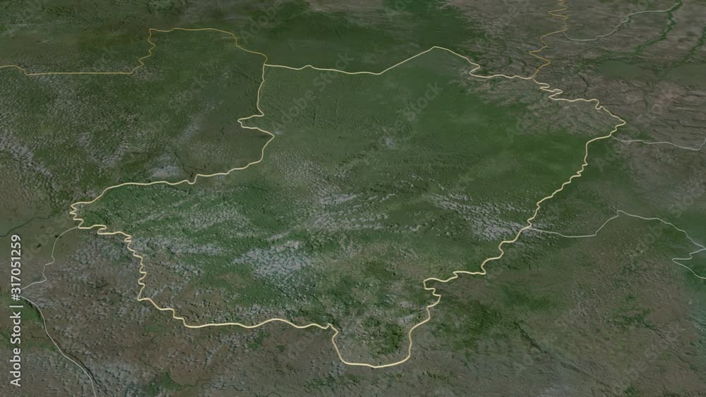 Lékoumou, region with its capital, zoomed and extruded on the satellite map of Congo Brazzaville in the conformal Stereographic projection. Animation 3D Lékoumou, region with its capital, zoomed and extruded on the satellite map of Congo Brazzaville in the conformal Stereographic projection. Animation 3D