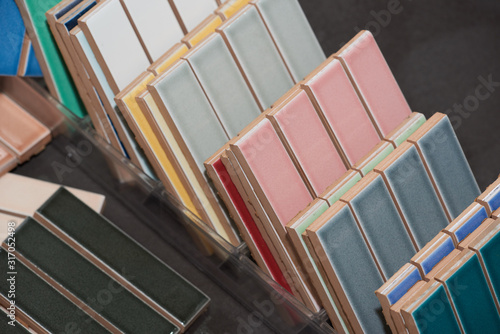 Tiles in different colors. Ceramic tiles, decorative materials for repair and decoration.