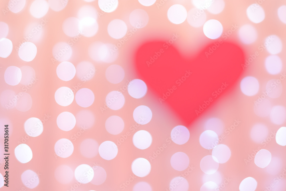 Valentine's Day bokeh background, with hearts and led lights. Copy space, soft focus