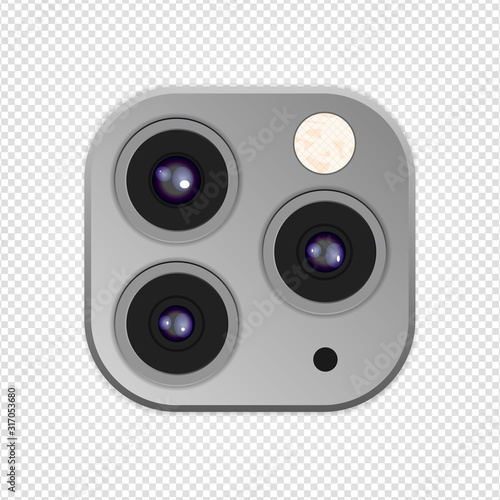 Realistic camera lenses 3D icon isolated on transparent background. Vector Illustration