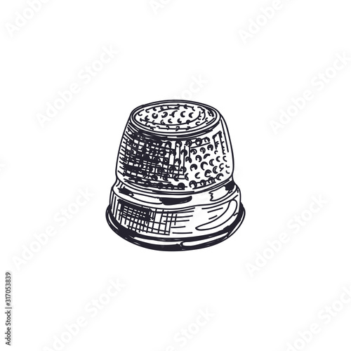 Sewing thimble hand drawn black and white vector illustration