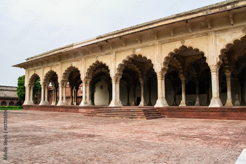 Diwan-I-Am (Hall of Audience) in Agra Red Fort with a lot of columns