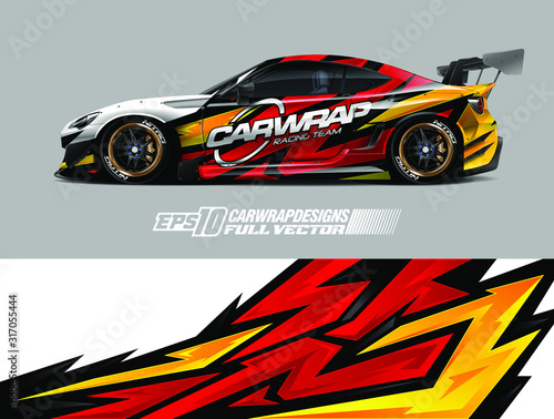 Rally car wrap decal design. Abstract stripe racing background designs for wrap cargo van, race car, pickup truck, adventure vehicle. Eps 10