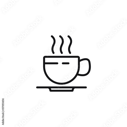 Cup of coffee or tea with steam  vector line icon black on white background.