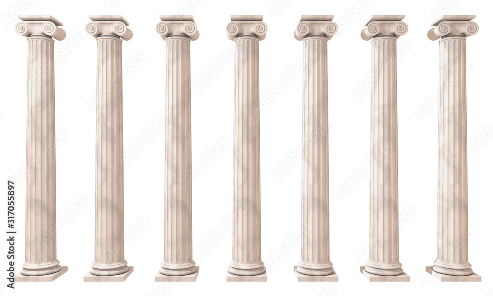 Greek columns isolated on white 3D render Greek columns isolated on white 3D render