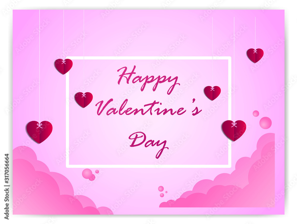 Lettering Happy Valentines Day pink hearts banner.Vector web site gradient design template. Modern flat illustration.