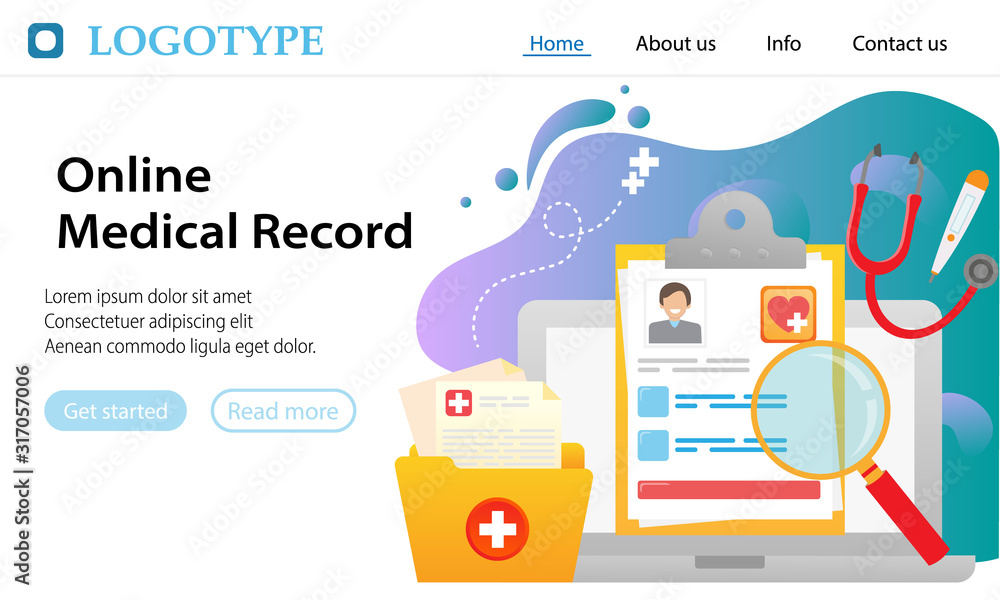 Vector web site gradient design template. Software and website development. Online Medical Records. Landing page concepts for website and mobile development. Modern flat illustration Vector web site gradient design template. Software and website development. Online Medical Records. Landing page concepts for website and mobile development. Modern flat illustration