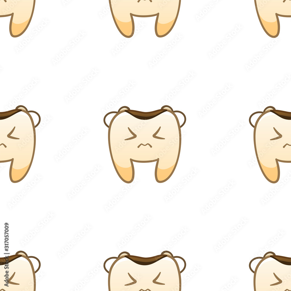 Cartoon sad teeth with caries seamless pattern for International Dentist Day Cartoon sad teeth with caries seamless pattern for International Dentist Day