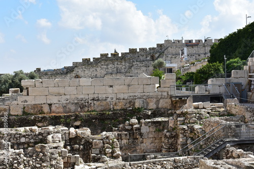  Remains of Robinson's Arch along the western wall of the Temple Mount. It was built as part of the expansion of the Second Temple, initiated by Herod the Great, at the end of the 1st century BCE. photo