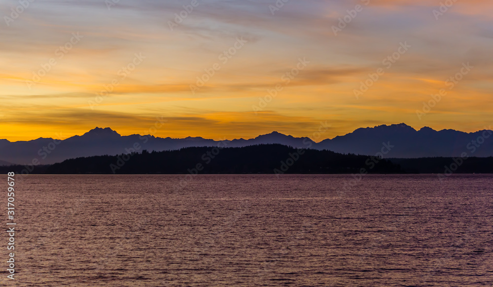 Olympic Mountains Sunset Silhouette 3
