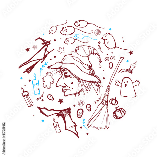 Vector handdrawn illustration. Halloween card, poster, banner invitation EPS 10
