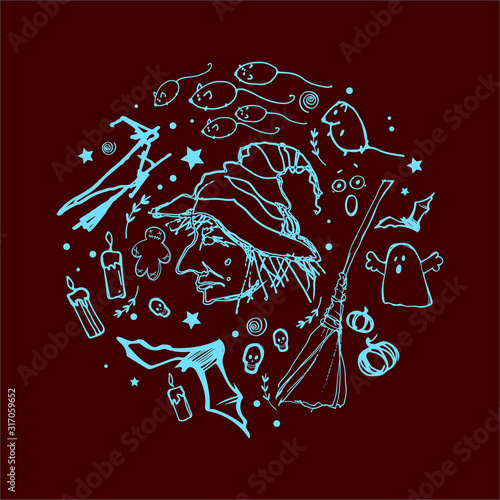 Vector handdrawn illustration. Halloween card, poster, banner invitation EPS 10