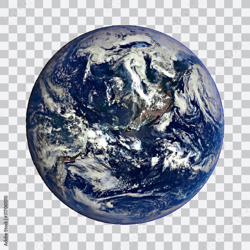 Earth in space vector. Planet earth with clouds