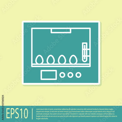 Green Incubator for eggs icon isolated on yellow background. Vector Illustration