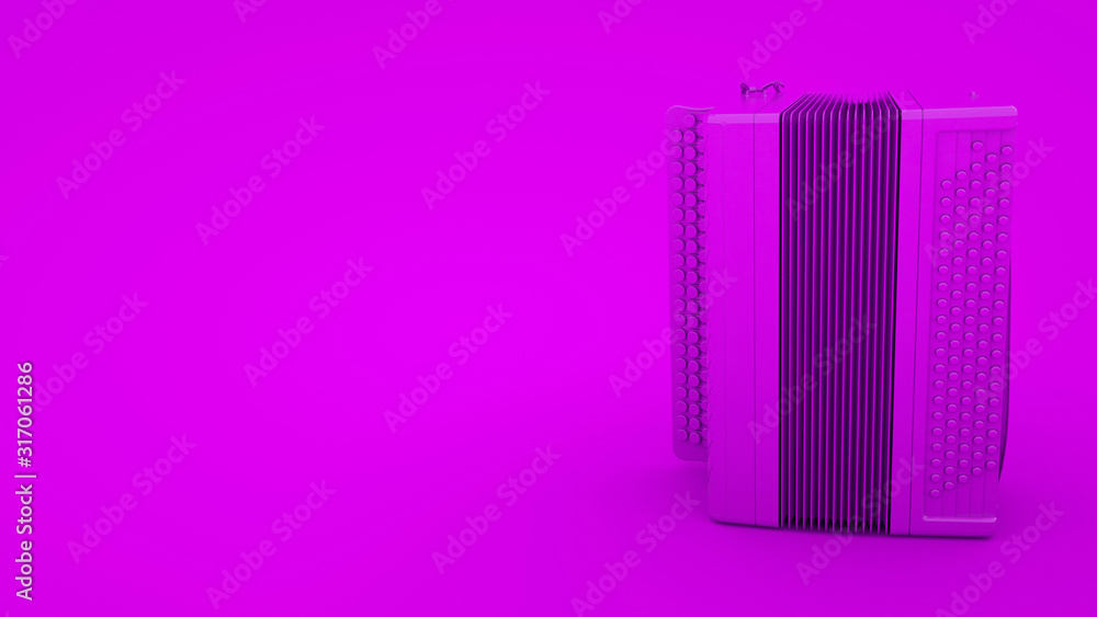 Fototapeta premium Accordion on purple background. Russian folk musical instrument. 3d rendering