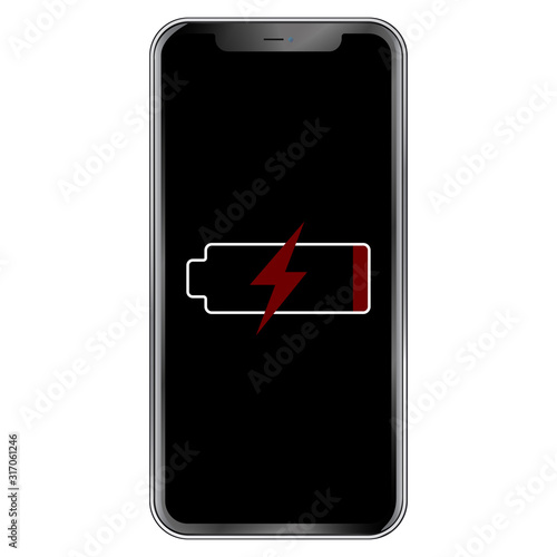 Full battery drain. Charger. Cable for charging. Discharged Device Icon