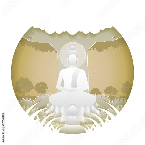lord of Buddha meditation sit on lotus flower with paper art design,vector illustration
