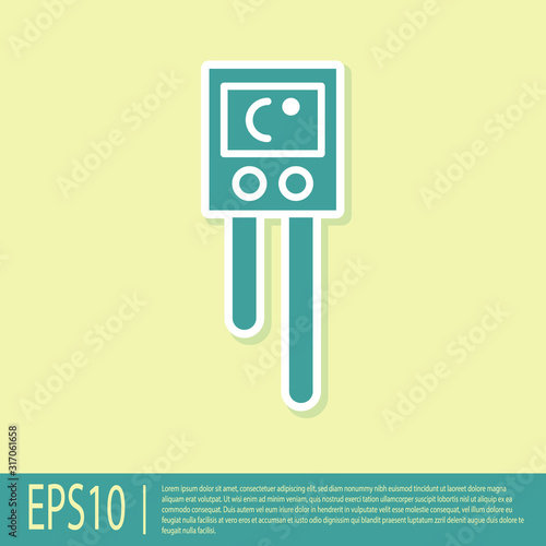 Green Temperature and humidity sensor icon isolated on yellow background. Vector Illustration