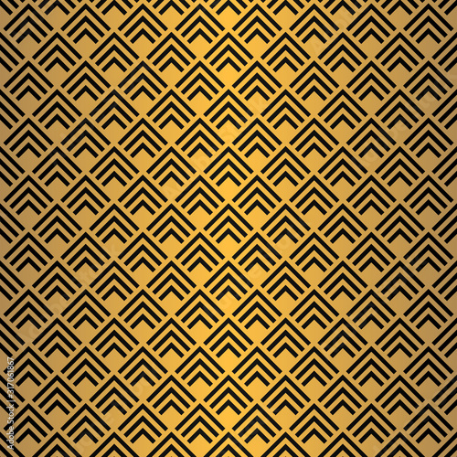 Art Deco Seamless Pattern. Golden luxury vintage background. Fan scales ornaments. Geometric decorative retro papers. Vector 1920s design. Vintage illustration.