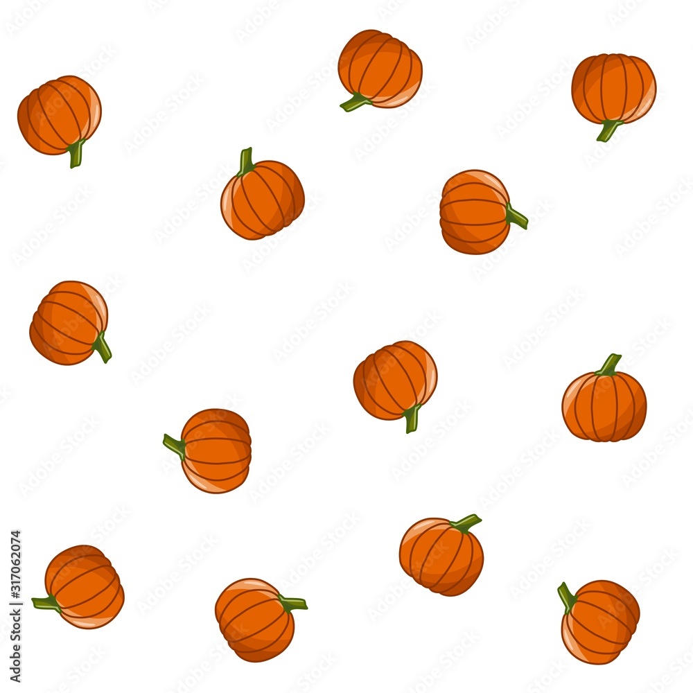 Seamless colorful autumn pumpkin pattern. Vector illustration of halloween vegetable in simple flat style. Fall season doodle.
