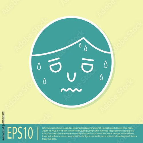 Green Man with excessive sweating icon isolated on yellow background. Vector Illustration